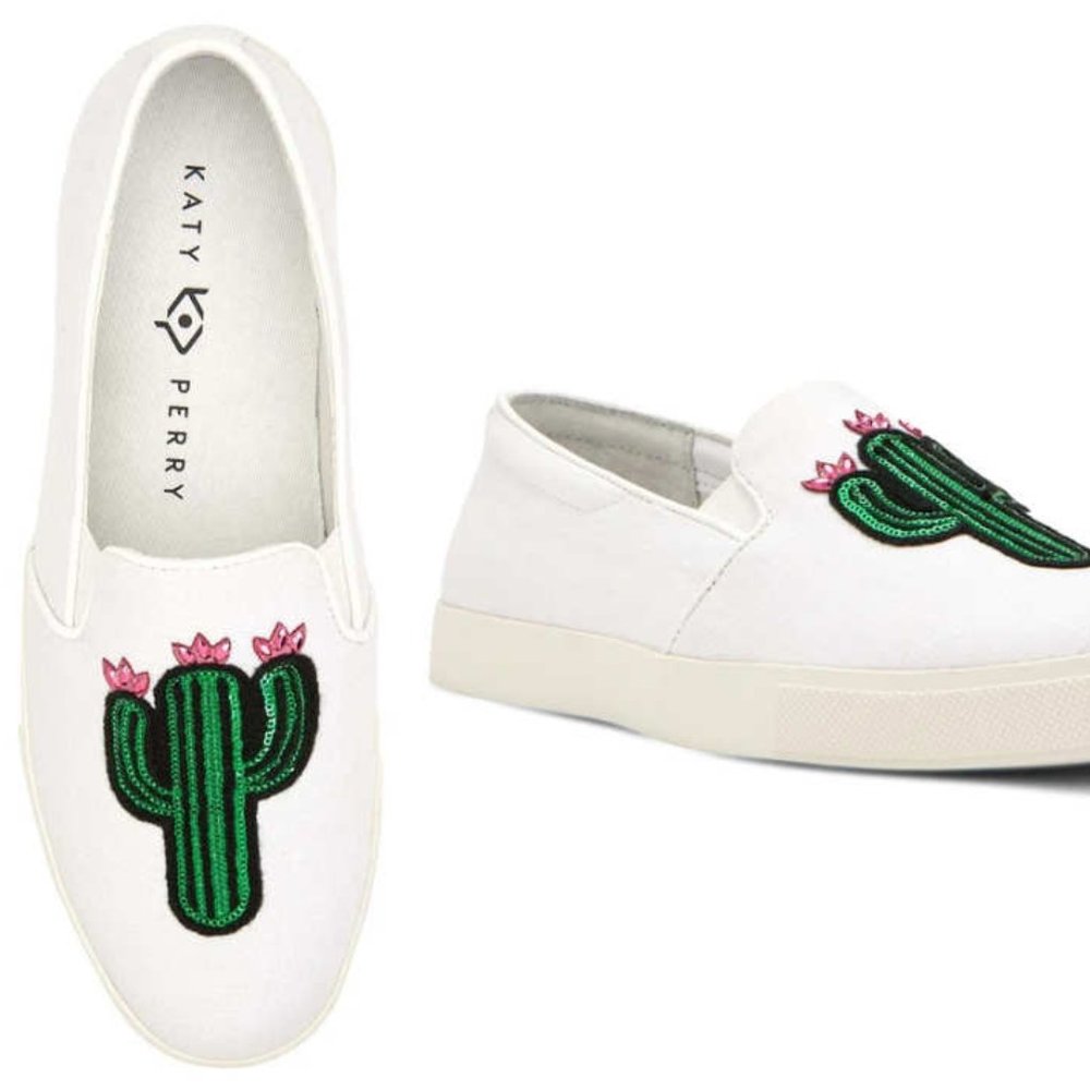 Katy Perry Cactus Sequins Slip-on Sneakers  Size 7.5 White